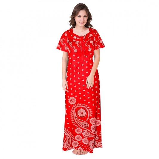 Clasymist Women's Cotton Printed Maxi Nighty (Red)