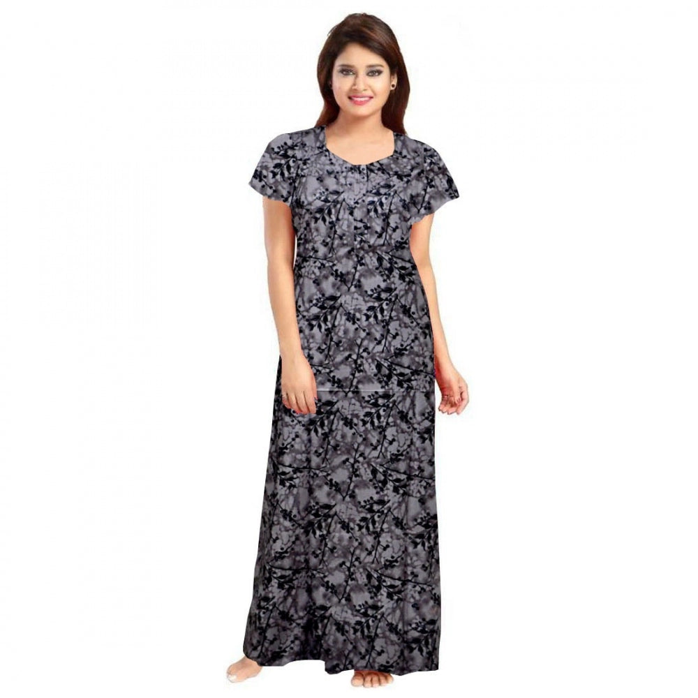 Clasymist Women's Cotton Printed Maxi Nighty (Grey)