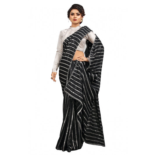 Clasymist Women's Vichitra Saree with Blouse (Silver, 5-6 Mtrs)