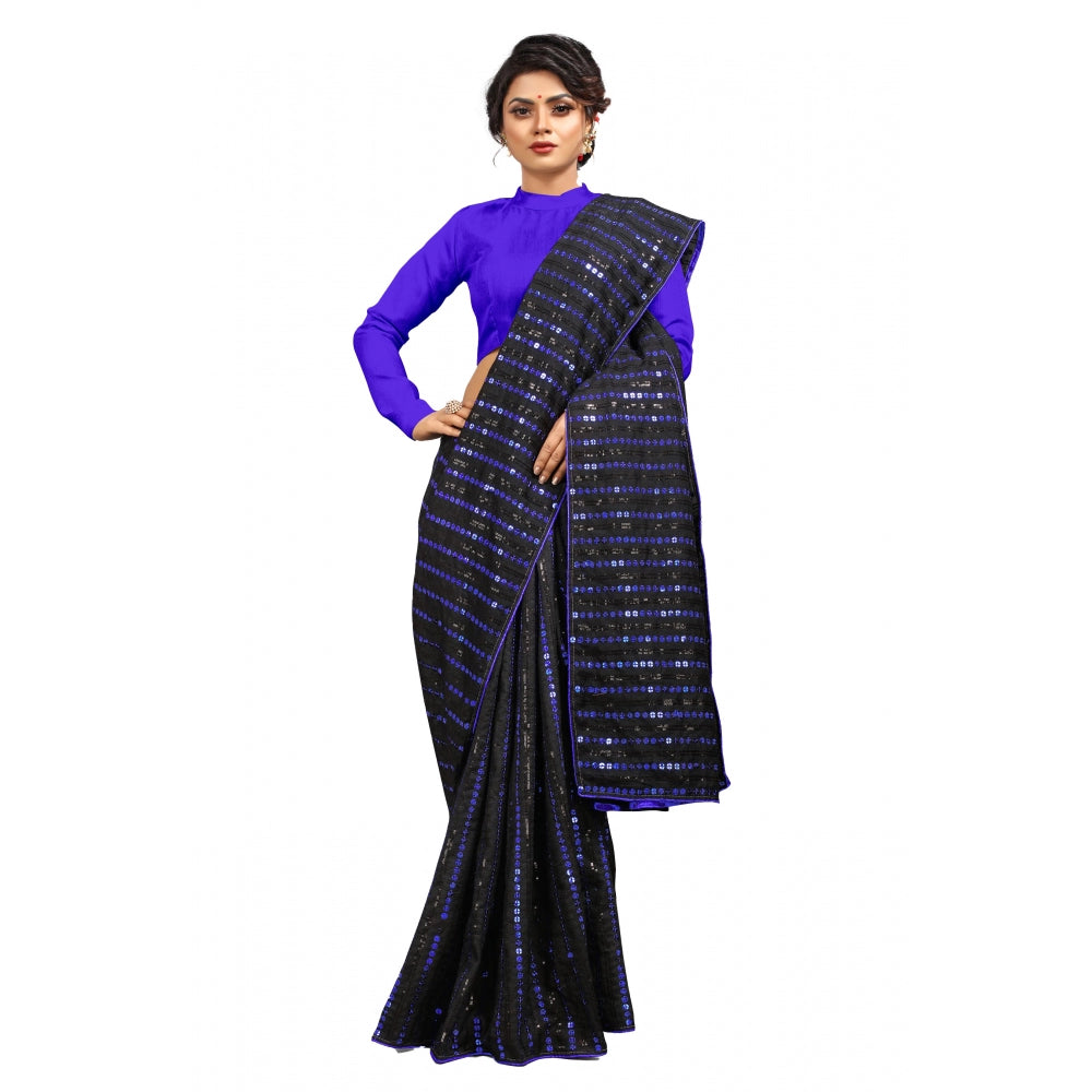 Clasymist Women's Vichitra Saree with Blouse (Blue, 5-6 Mtrs)