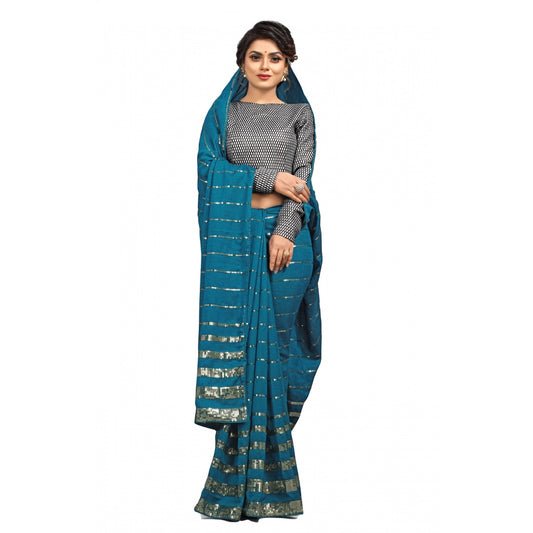 Clasymist Women's Vichitra Saree with Blouse (Rama, 5-6 Mtrs)