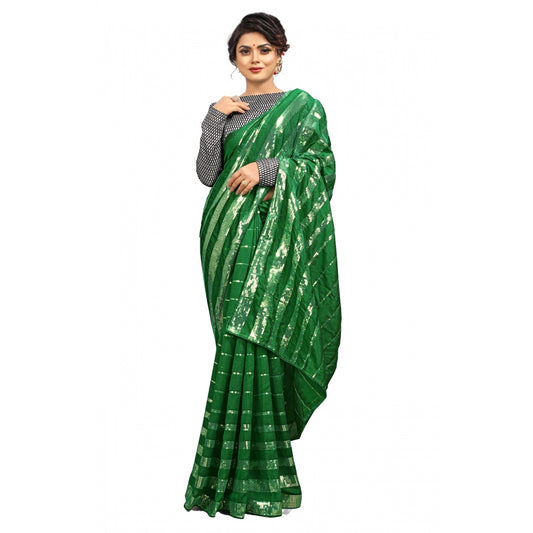 Clasymist Women's Vichitra Saree with Blouse (Green, 5-6 Mtrs)