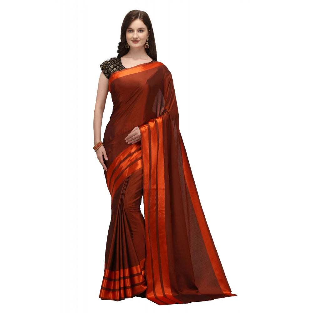 Clasymist Women's Satin Silk Saree with Blouse (Orange, 5-6 Mtrs)