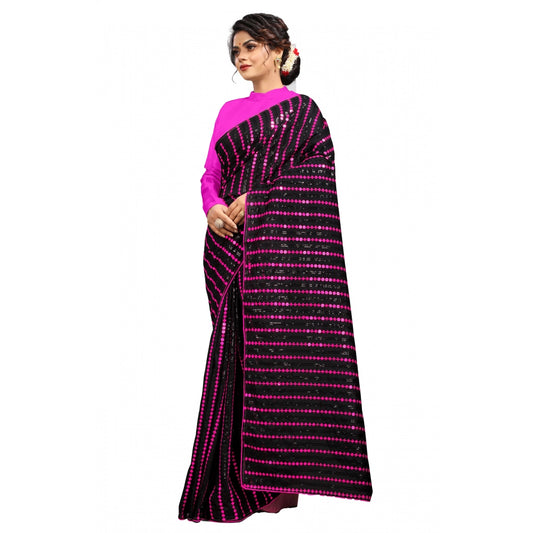 Clasymist Women's Vichitra Saree with Blouse (Pink, 5-6 Mtrs)