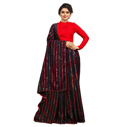 Clasymist Women's Vichitra Saree with Blouse (Red, 5-6 Mtrs)