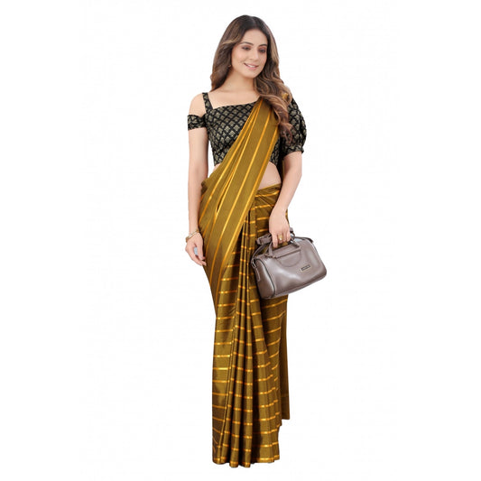 Clasymist Women's Satin Silk Saree with Blouse (Mustard, 5-6 Mtrs)