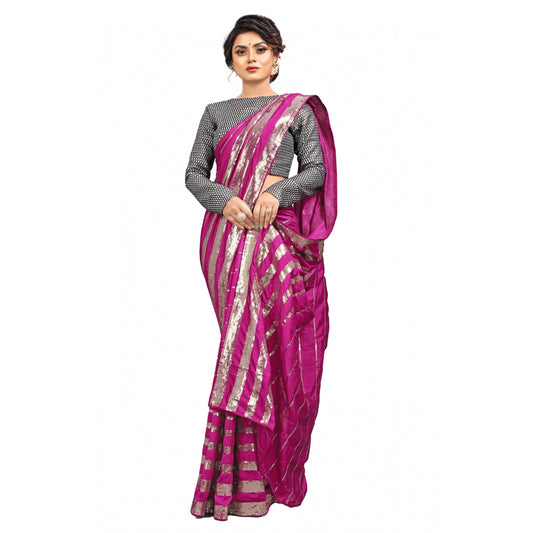 Clasymist Women's Vichitra Saree with Blouse (Pink, 5-6 Mtrs)