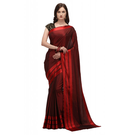 Clasymist Women's Satin Silk Saree with Blouse (Red, 5-6 Mtrs)