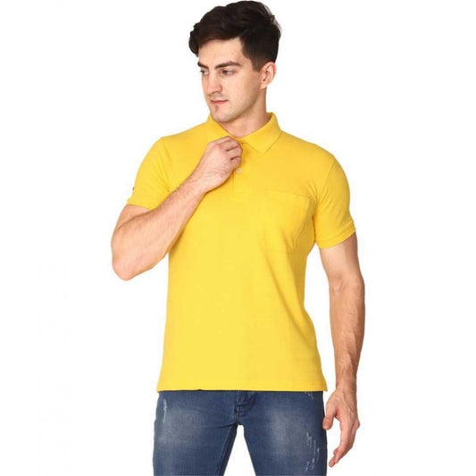 Clasymist Men's Half Sleeve Polo Collar Cotton T Shirt (Yellow)