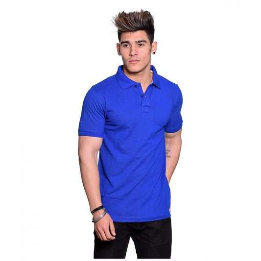 Clasymist Men's Half Sleeve Polo Collar Cotton T Shirt (Royal Blue)