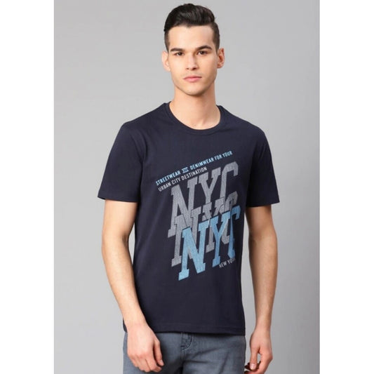 Clasymist Men's Half Sleeve Round Neck Cotton T Shirt (Navy Blue)