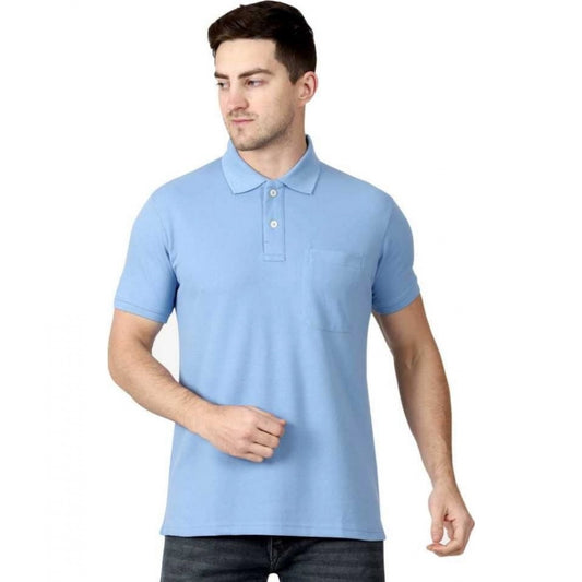 Clasymist Men's Half Sleeve Polo Collar Cotton T Shirt (Sky Blue)