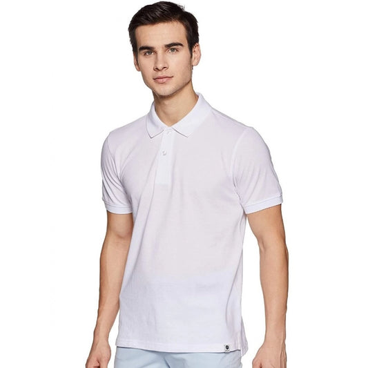 Clasymist Men's Half Sleeve Polo Collar Cotton T Shirt (White)