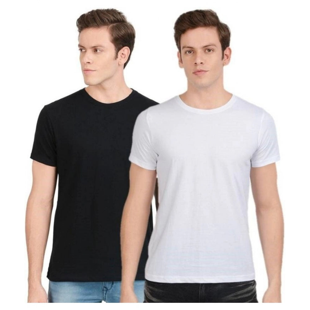 Clasymist Men's Half Sleeve Round Neck Polyester T Shirt (Black And White)