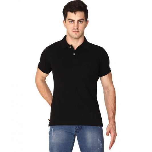 Clasymist Men's Half Sleeve Polo Collar Cotton T Shirt (Black)