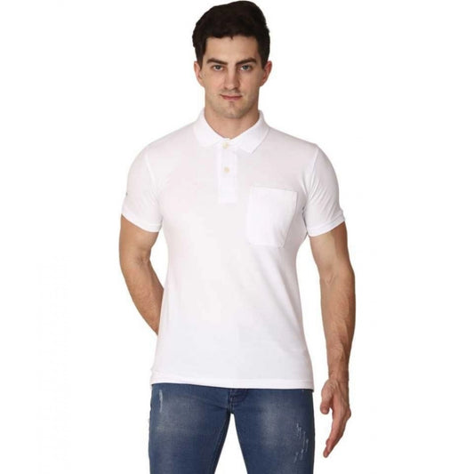 Clasymist Men's Half Sleeve Polo Collar Cotton T Shirt (White )