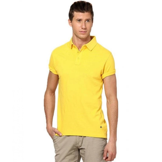 Clasymist Men's Half Sleeve Polo Collar Cotton T Shirt (Lemon Yellow)