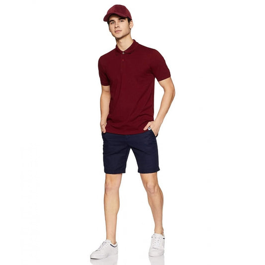 Clasymist Men's Half Sleeve Polo Collar Cotton T Shirt (Maroon)