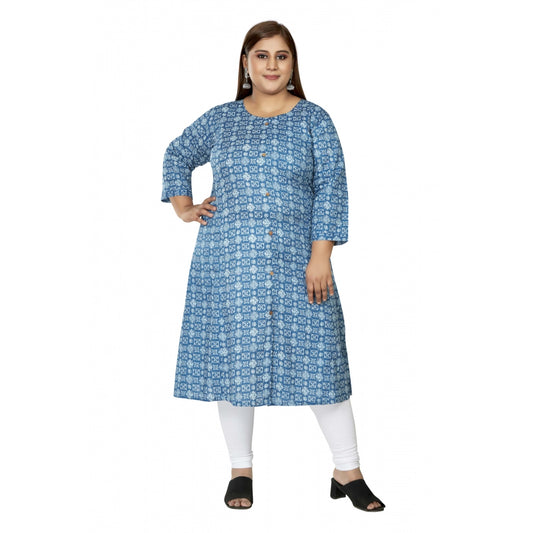 Clasymist Women's Casual 3/4th Sleeve Regular Printed Pure Cotton Prince Cut A-Line Kurti (Blue)