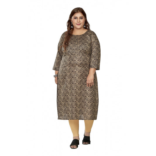 Clasymist Women's Casual 3/4th Sleeve Golden Foil Printed Capsule Cotton Straight Kurti (Brown)