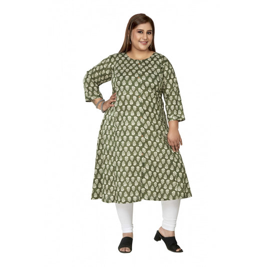 Clasymist Women's Casual 3/4th Sleeve Printed Pure Cotton Prince Cut A-Line Kurti (Green)