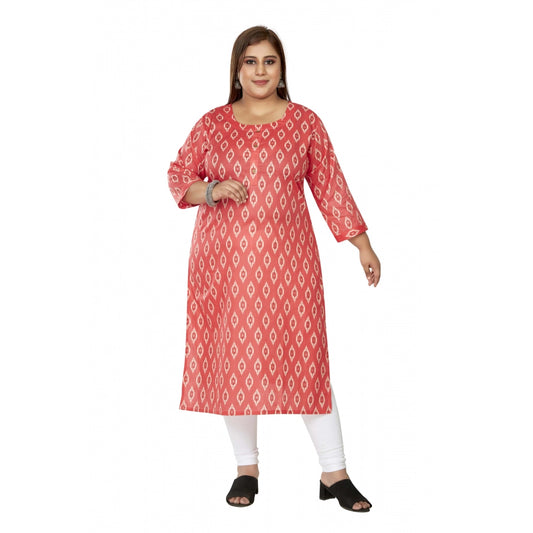 Clasymist Women's Casual 3/4th Sleeve Ikkat Printed Pure Cotton Straight Kurti (Pink)