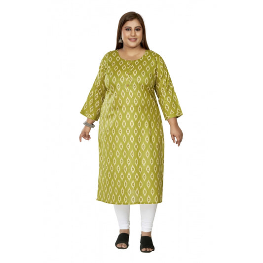 Clasymist Women's Casual 3/4th Sleeve Ikkat Printed Pure Cotton Straight Kurti (Pista Green)