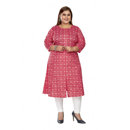 Clasymist Women's Casual 3/4th Sleeve Regular Printed Pure Cotton Prince Cut A-Line Kurti (Pink)