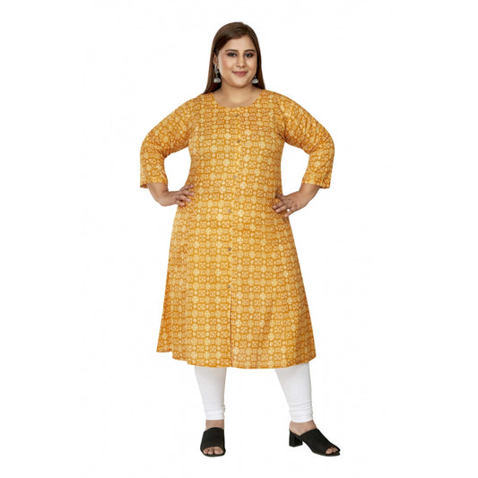 Clasymist Women's Casual 3/4th Sleeve Regular Printed Pure Cotton Prince Cut A-Line Kurti (Yellow)