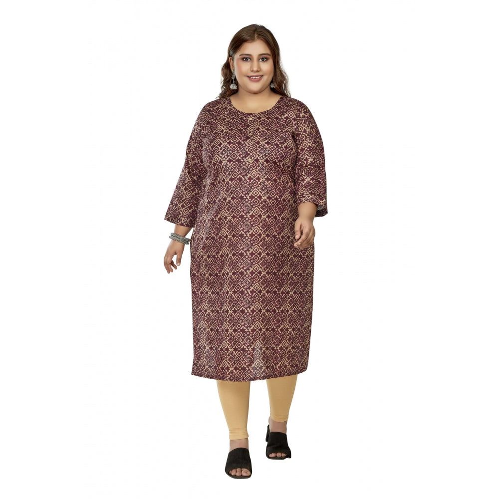 Clasymist Women's Casual 3/4th Sleeve Golden Foil Printed Capsule Cotton Straight Kurti (Maroon)