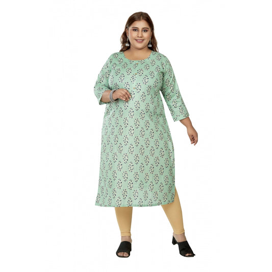 Clasymist Women's Casual 3/4th Sleeve Golden Foil Printed Pure Cotton Straight Kurti (Pista Green)