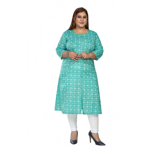 Clasymist Women's Casual 3/4th Sleeve Regular Printed Pure Cotton Prince Cut A-Line Kurti (Turquoise)