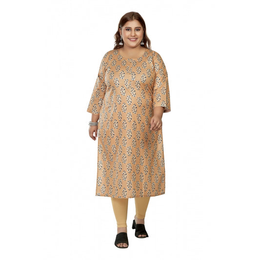 Clasymist Women's Casual 3/4th Sleeve Golden Foil Printed Pure Cotton Straight Kurti (Light Orange)