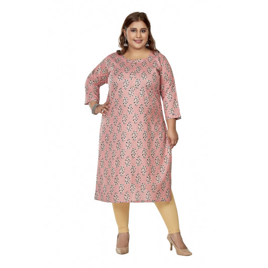 Clasymist Women's Casual 3/4th Sleeve Golden Foil Printed Pure Cotton Straight Kurti (Coral Pink)