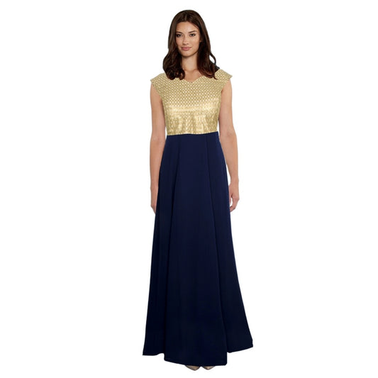 Clasymist Women's Gorgee Western Wear Flare Long Gown (Blue)