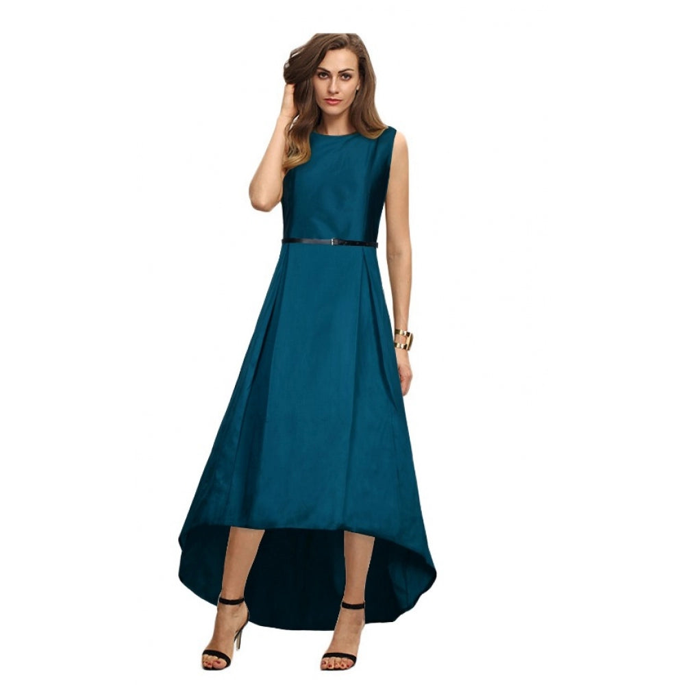 Clasymist Women's Taffeta Silk Western Wear Flare Long Gown (Sea Green)