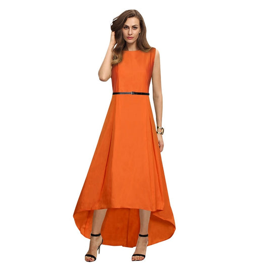 Clasymist Women's Taffeta Silk Western Wear Flare Long Gown (Orange)