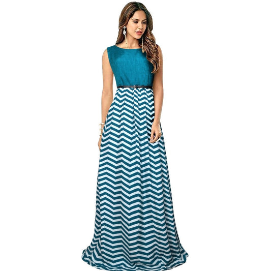 Clasymist Women's Taffeta Western Wear Flare Long Gown (Sea Green)