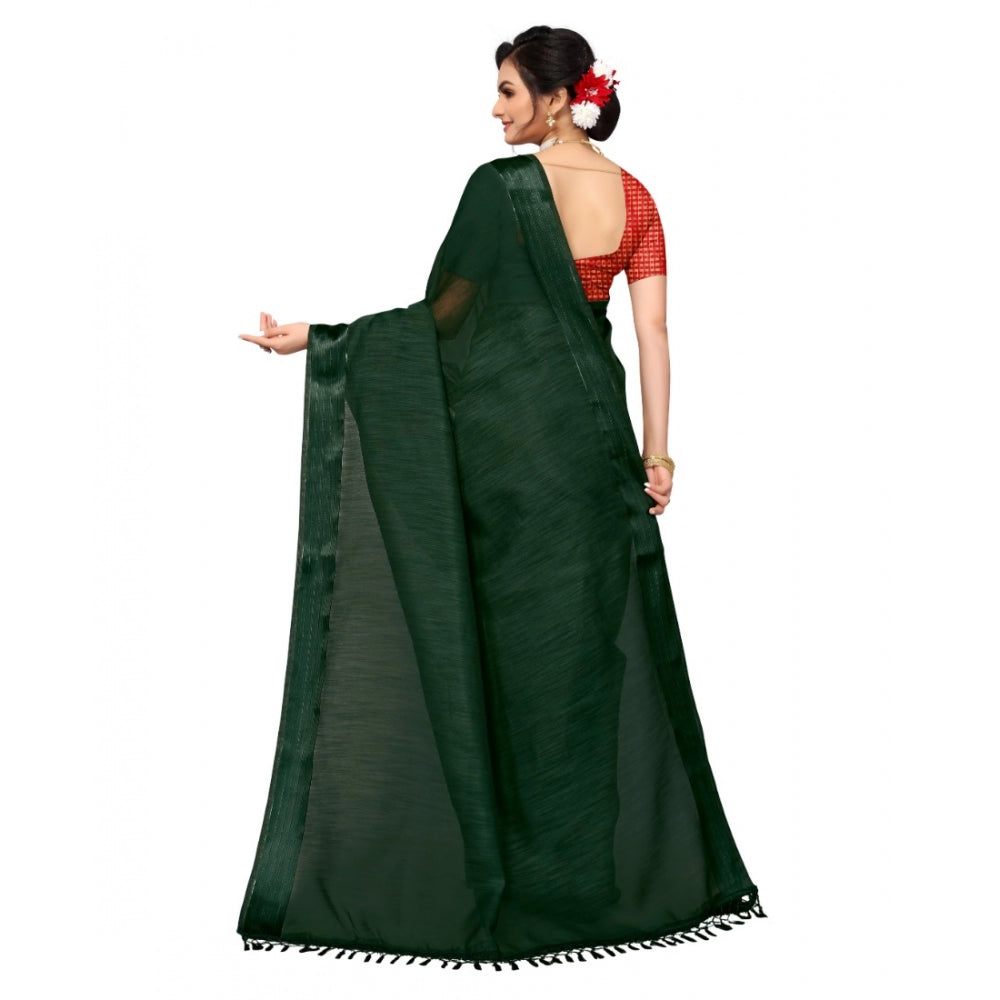 Clasymist Women's Cotton Blend Stripe Pattern Sarees (Green, 5-6 Mtrs)