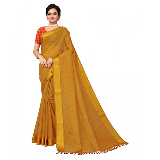 Clasymist Women's Cotton Blend Stripe Pattern Sarees (Mustard, 5-6 Mtrs)