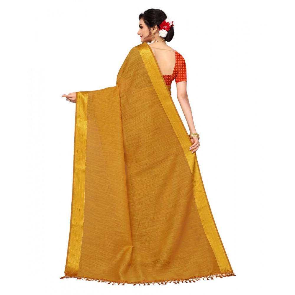 Clasymist Women's Cotton Blend Stripe Pattern Sarees (Mustard, 5-6 Mtrs)