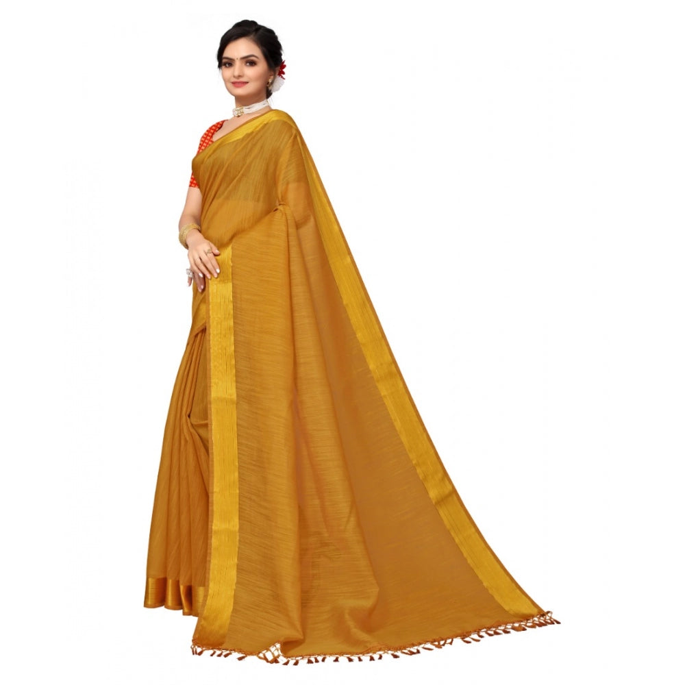 Clasymist Women's Cotton Blend Stripe Pattern Sarees (Mustard, 5-6 Mtrs)