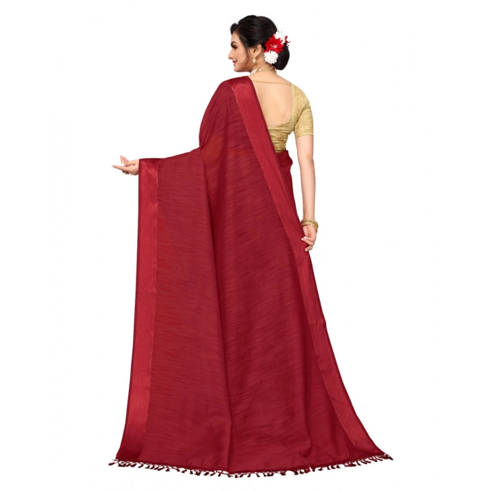 Clasymist Women's Cotton Blend Stripe Pattern Sarees (Maroon, 5-6 Mtrs)