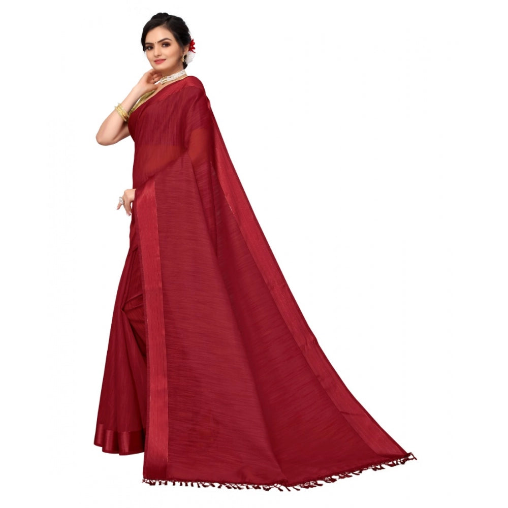 Clasymist Women's Cotton Blend Stripe Pattern Sarees (Maroon, 5-6 Mtrs)