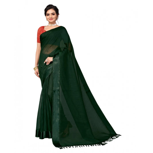 Clasymist Women's Cotton Blend Stripe Pattern Sarees (Green, 5-6 Mtrs)