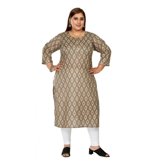 Clasymist Women's Casual 3/4th Sleeve Pure Cotton Ikkat Printed Straight Kurti (Dark Grey)