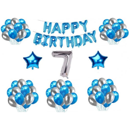 Clasymist 7Th Happy Birthday Decoration Combo With Foil And Star Balloons (Blue, Silver)