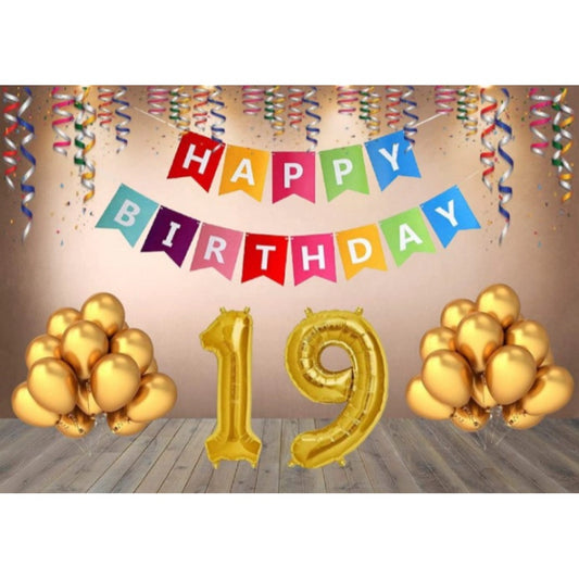 Clasymist 19Th Happy Birthday Decoration Combo With Multi Color Banner (Multicolor)