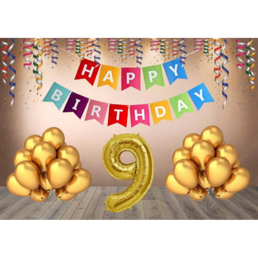 Clasymist 9Th Happy Birthday Decoration Combo With Multi Color Banner (Multicolor)