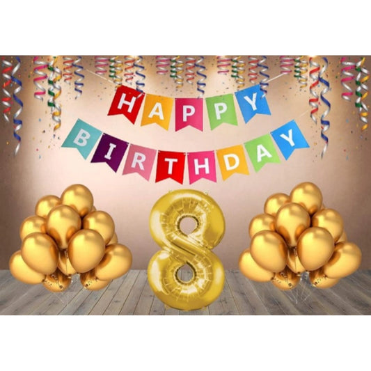 Clasymist 8Th Happy Birthday Decoration Combo With Multi Color Banner (Multicolor)